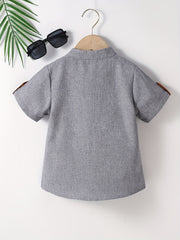 Boys Button Down Shirt Short Sleeve Stand Collar Tee Tops