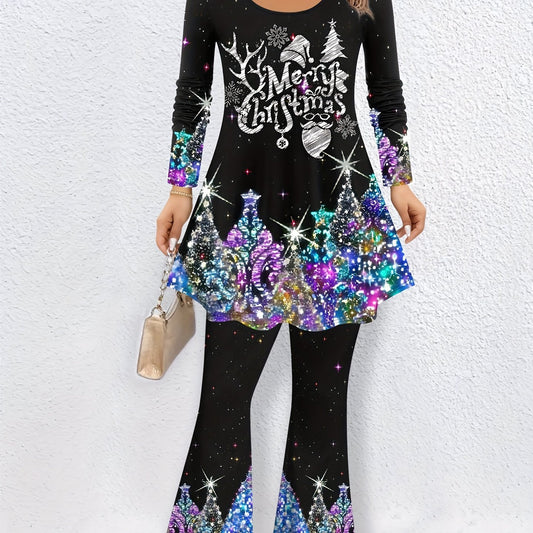 Christmas Casual Outfits Set Women's Plus Slogan & Graphic Print