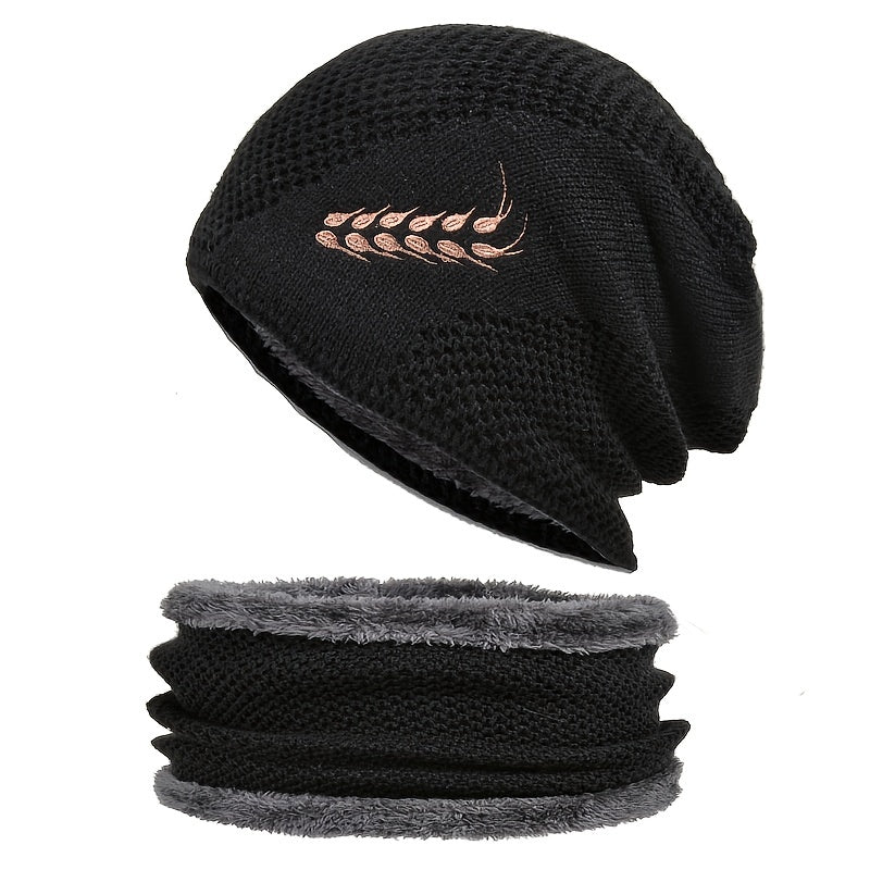Winter Embroidery Wheat Ear Warm Hat Knitted Wool Hat