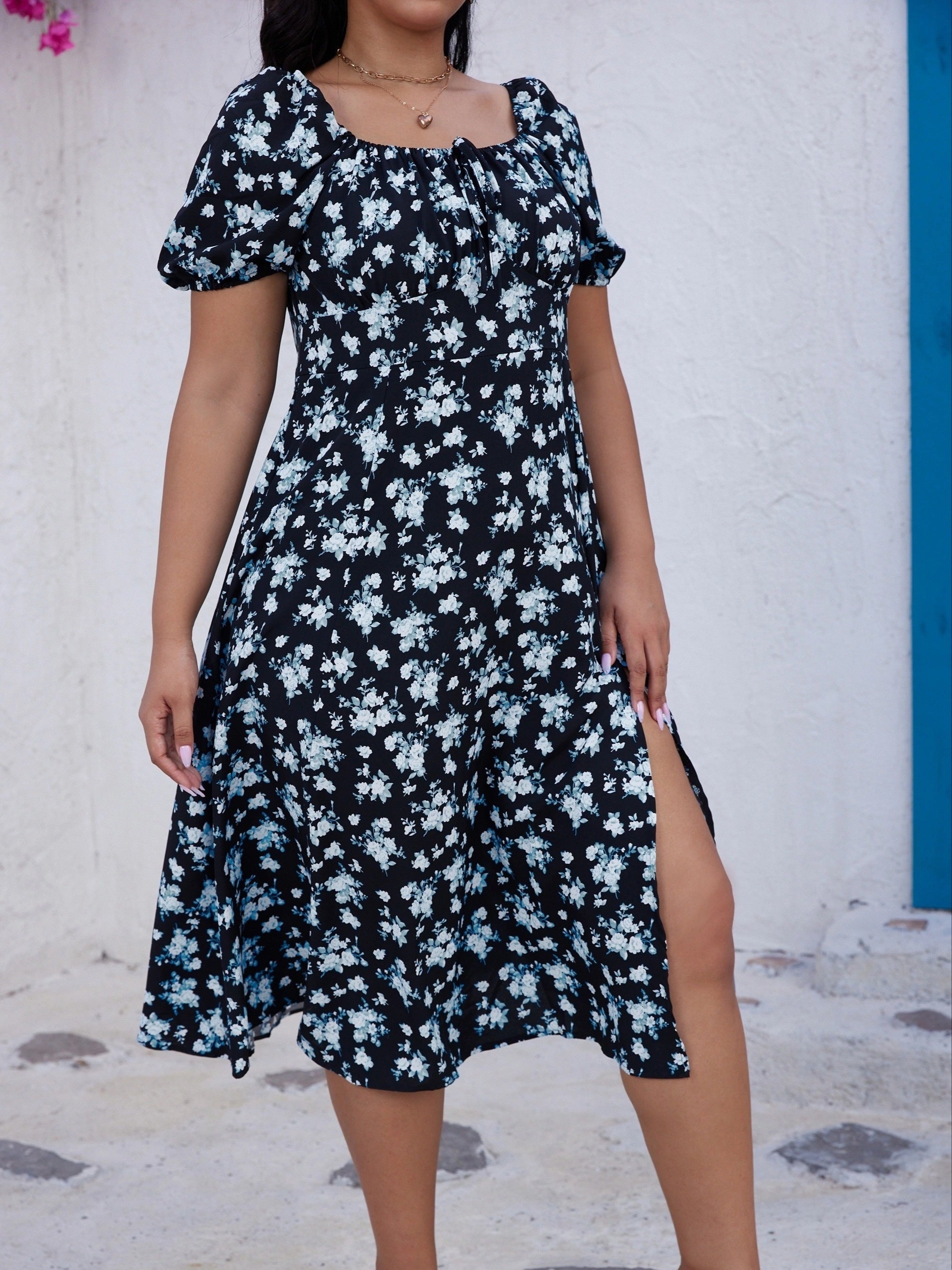  Ditsy Floral Print Maxi Dress