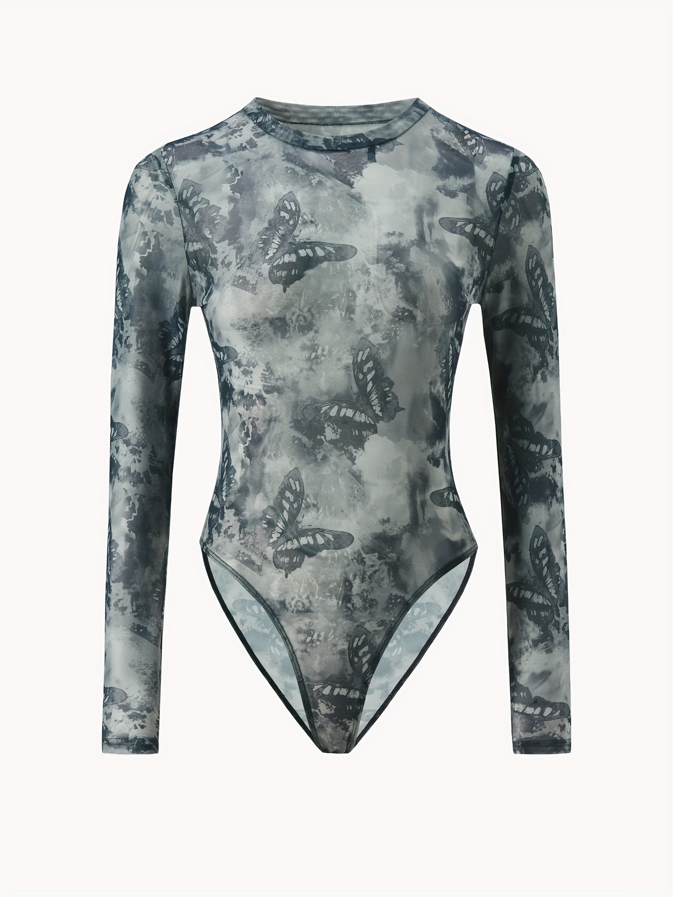 Dragon Print Sheer Bodysuit Long Sleeve Slim Fit Sexy Women's Clothing