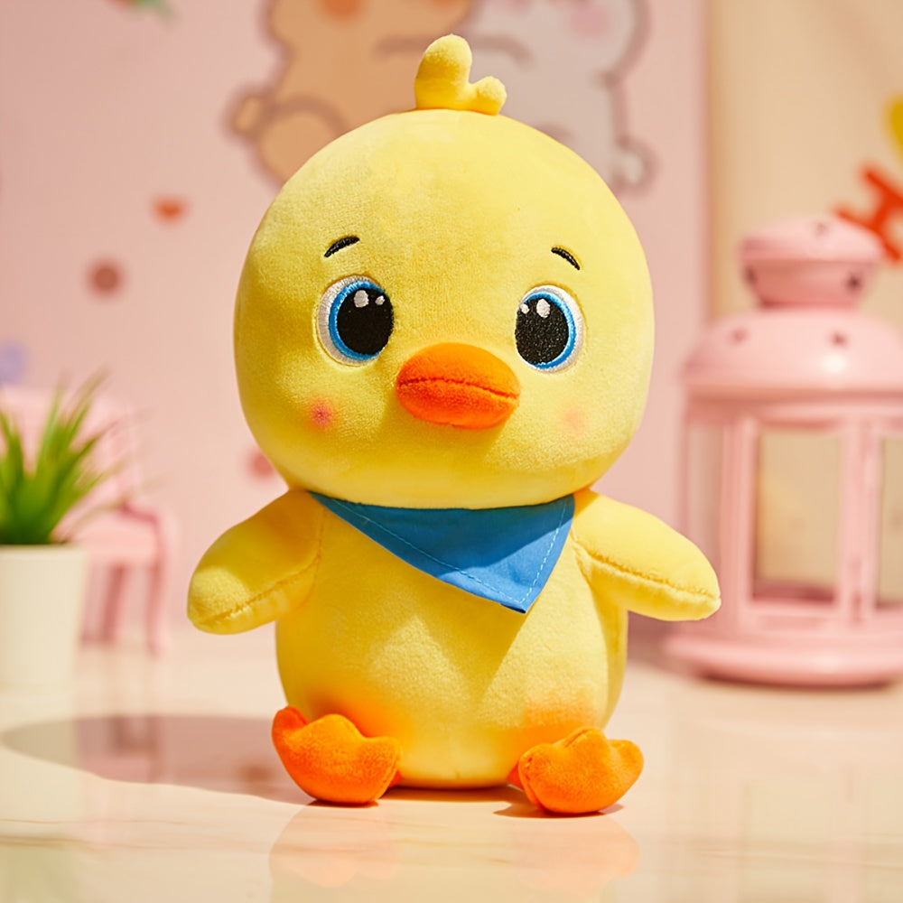 Yellow Chick Plush Toy with Bandana Soft Polyester Decor