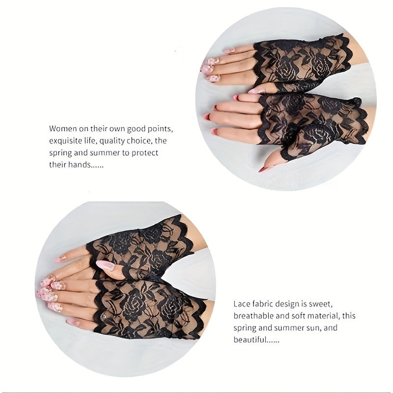 Women's Lace Gloves Half Fingerless Outdoor Driving Sun Protection Gloves