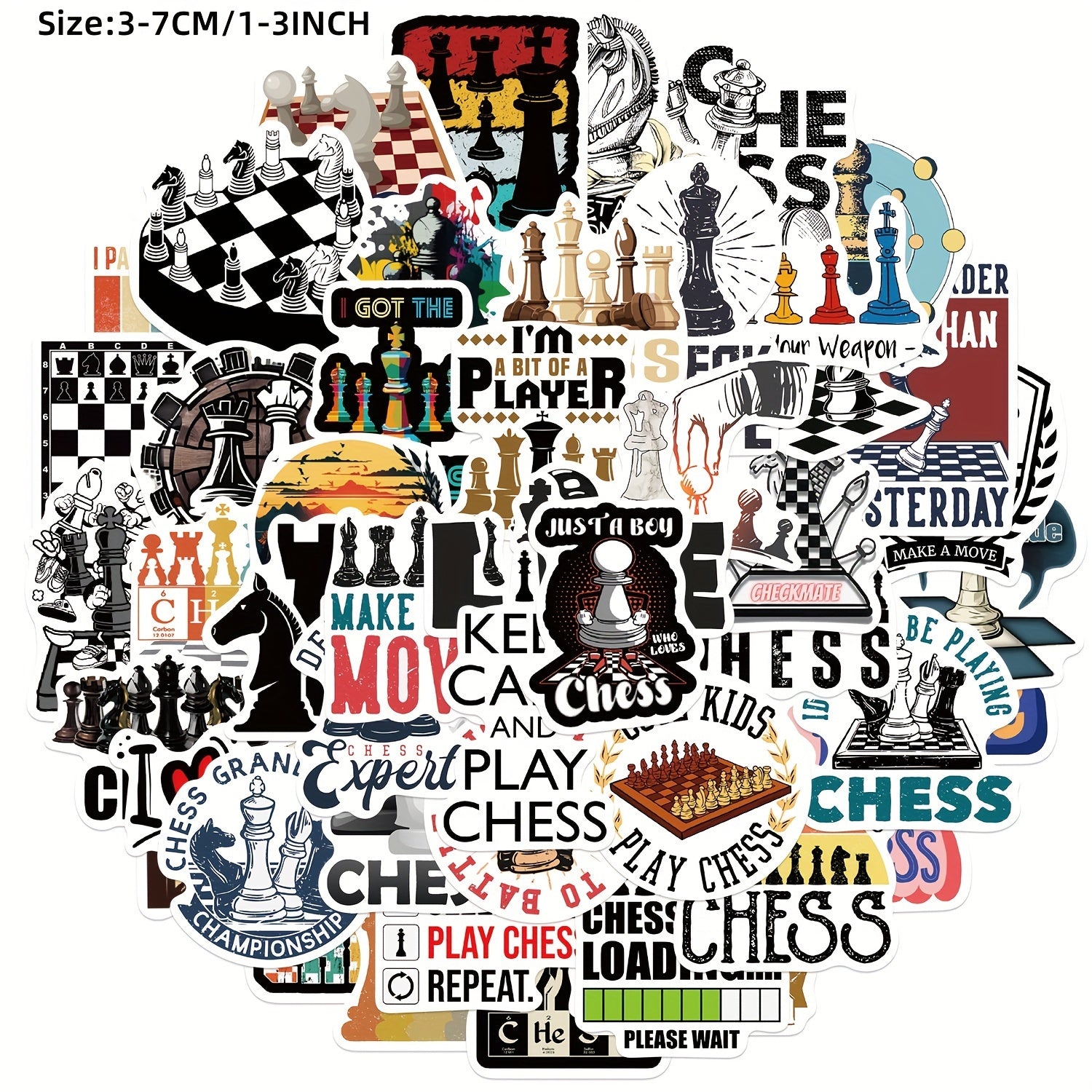 50pcs Cartoon Chess Game Stickers for Laptop Water Cup Decal