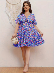  Ditsy Floral Print Butterfly Sleeve A Line Dress