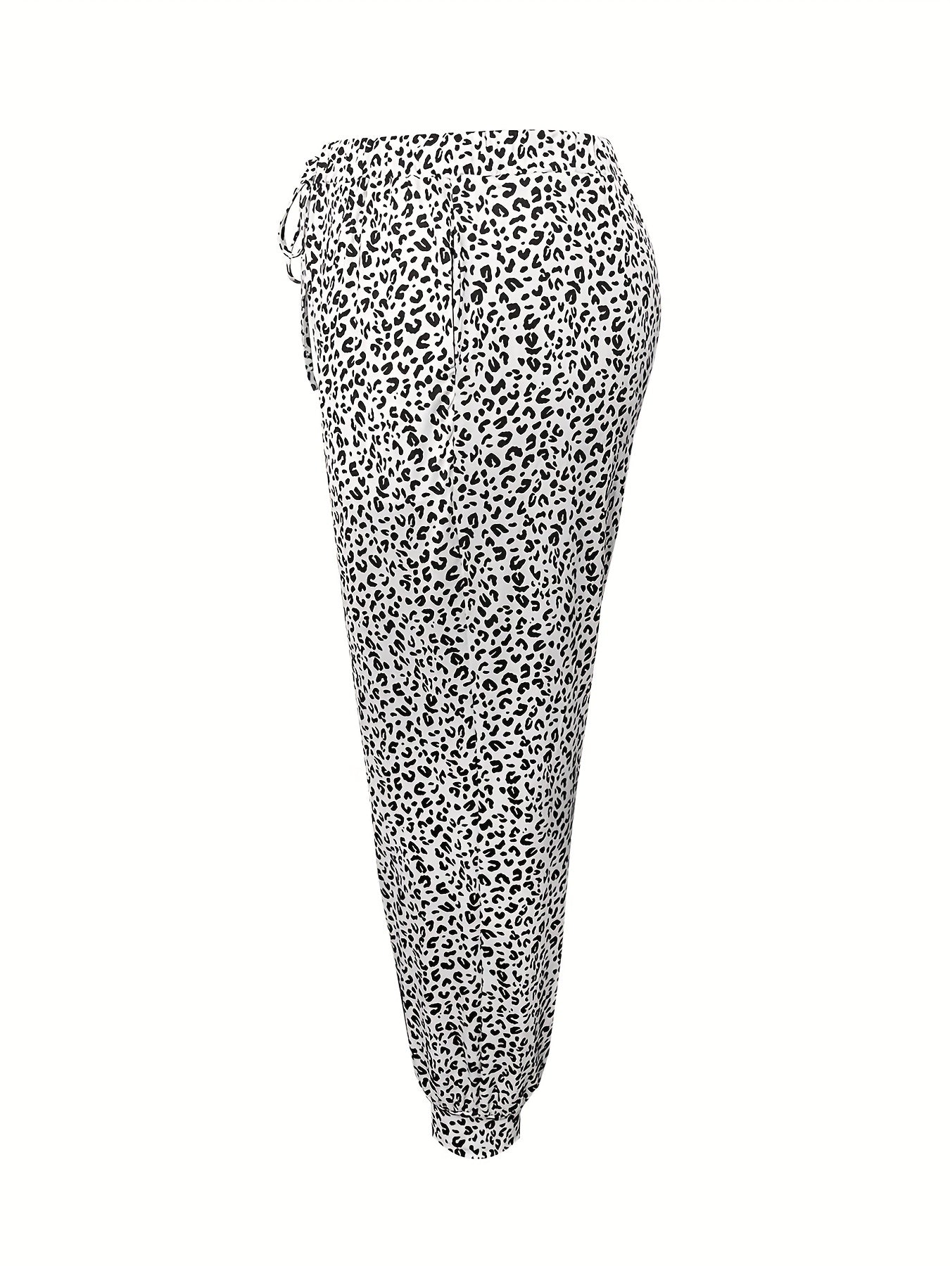 Women's Plus Leopard Print Drawstring Tapered Leg Pants With Pockets