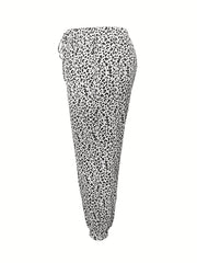 Women's Plus Leopard Print Drawstring Tapered Leg Pants With Pockets