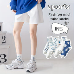 6 Pairs Cartoon Print Socks Comfy & Mid Tube Socks Women's Stockings