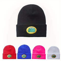 Cartoon Frog Embroidery Beanie Hat Warm Unisex Ski Cap