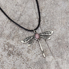 Dragonfly Gemstone Pendant Necklace Boho Women's Necklace