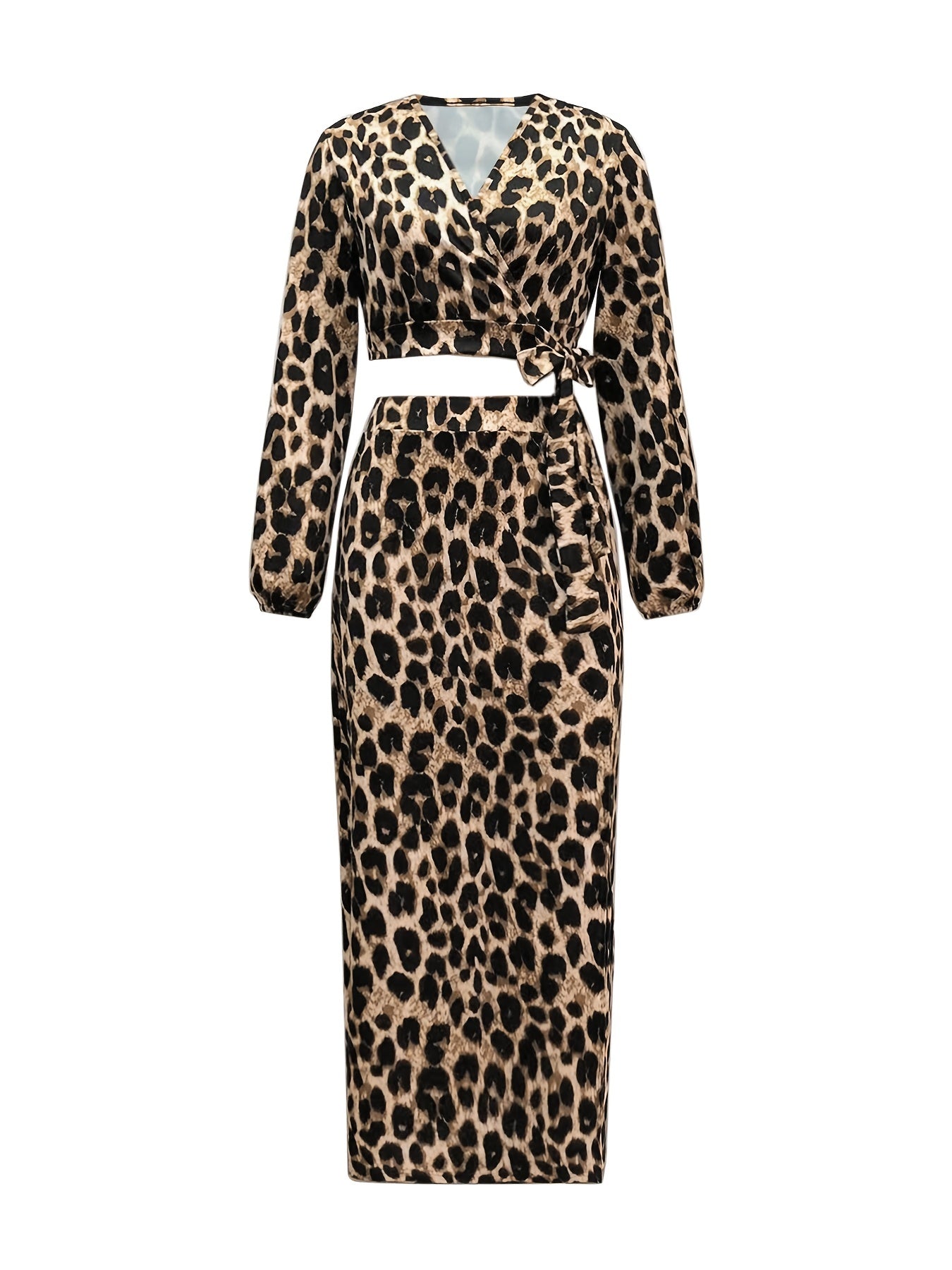 Leopard Print Two Piece Set Crop Top & Maxi Skirt Outfit