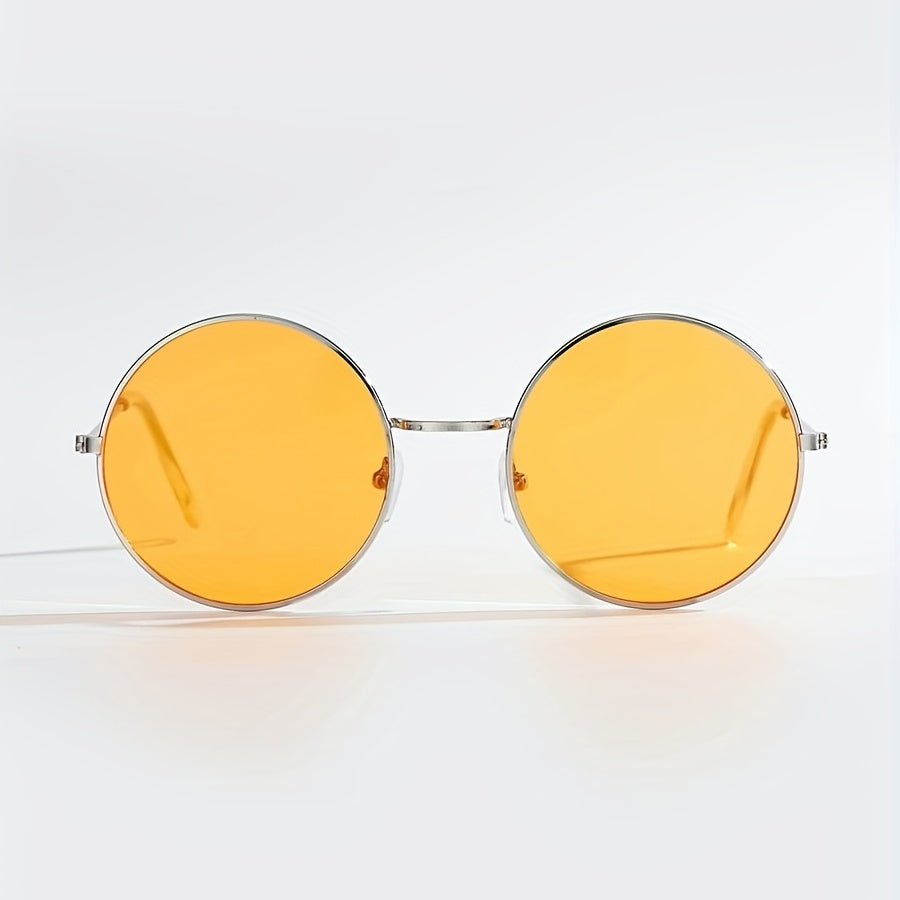 Silver Metal Orange Lens Round Sunglasses