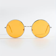 Silver Metal Orange Lens Round Sunglasses