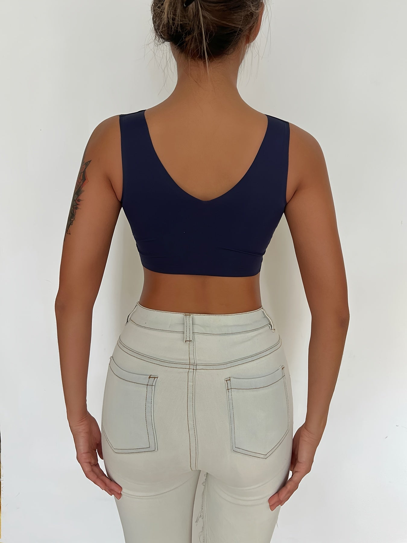Women's Seamless V Neck Push Up Tank Bra High Stretch Comfort Bra