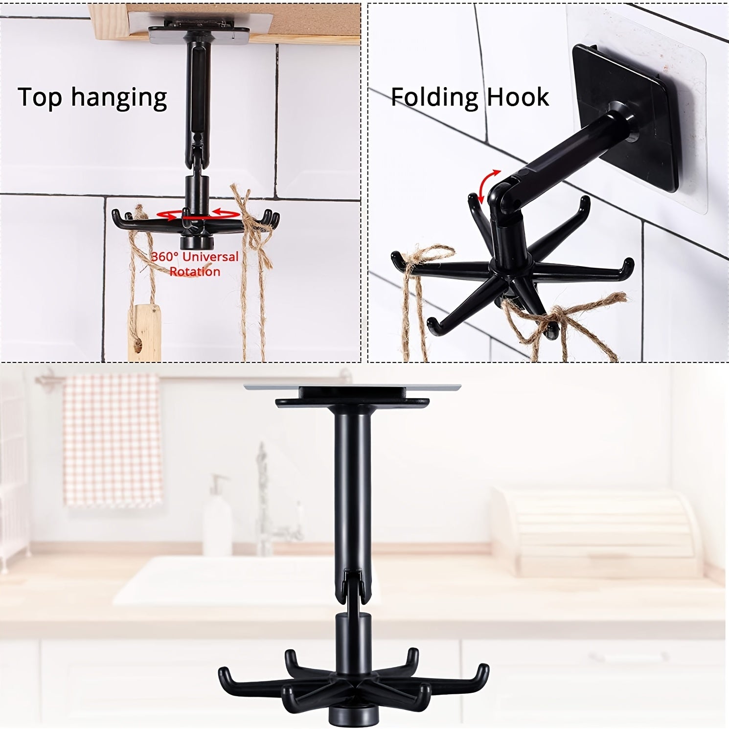 360 Rotating Folding Hook Utensil Holder Self Adhesive Rack