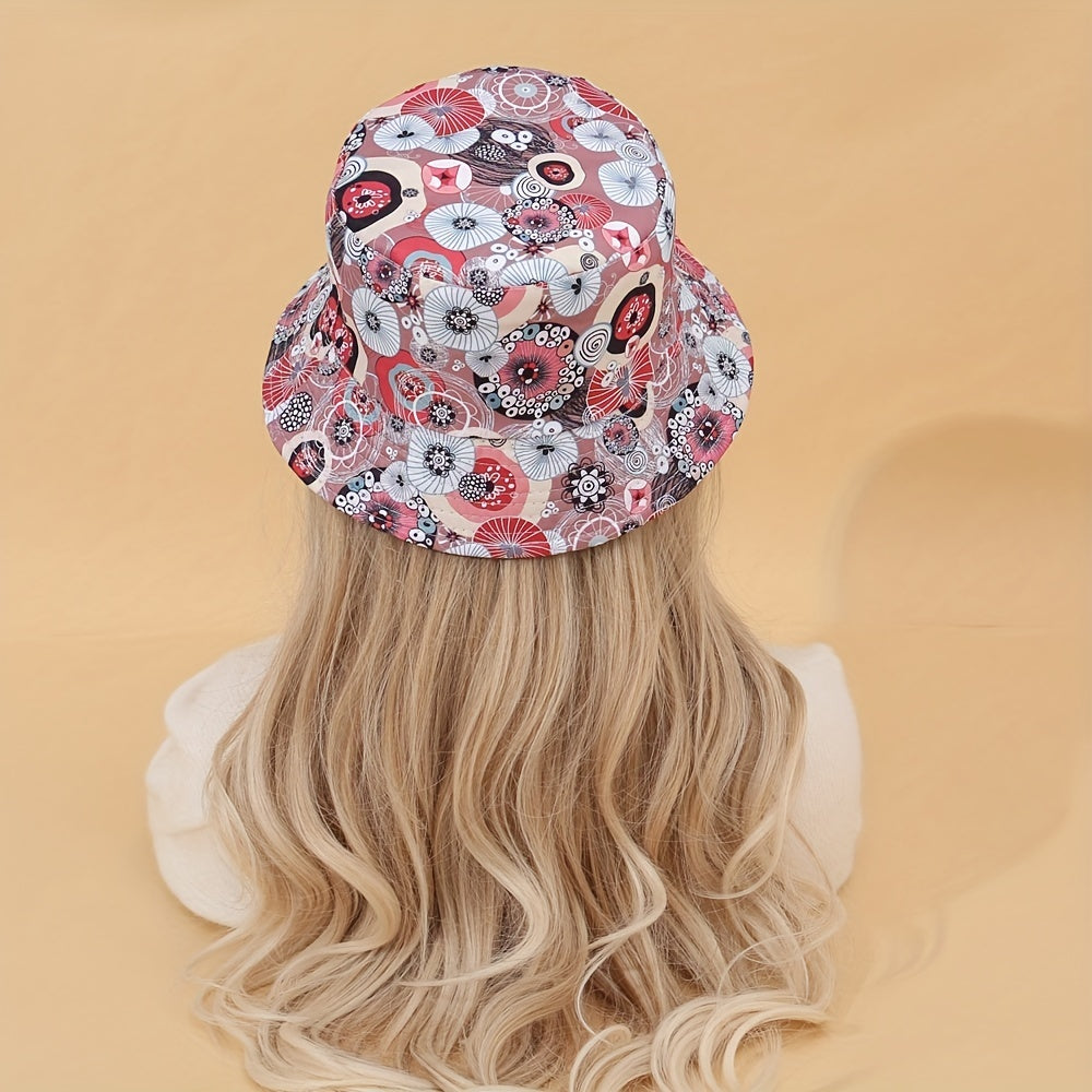 Boho Print Reversible Bucket Hat Y2K Cartoon Basin Hat