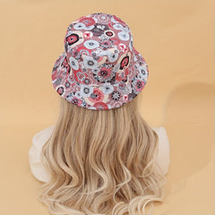 Boho Print Reversible Bucket Hat Y2K Cartoon Basin Hat