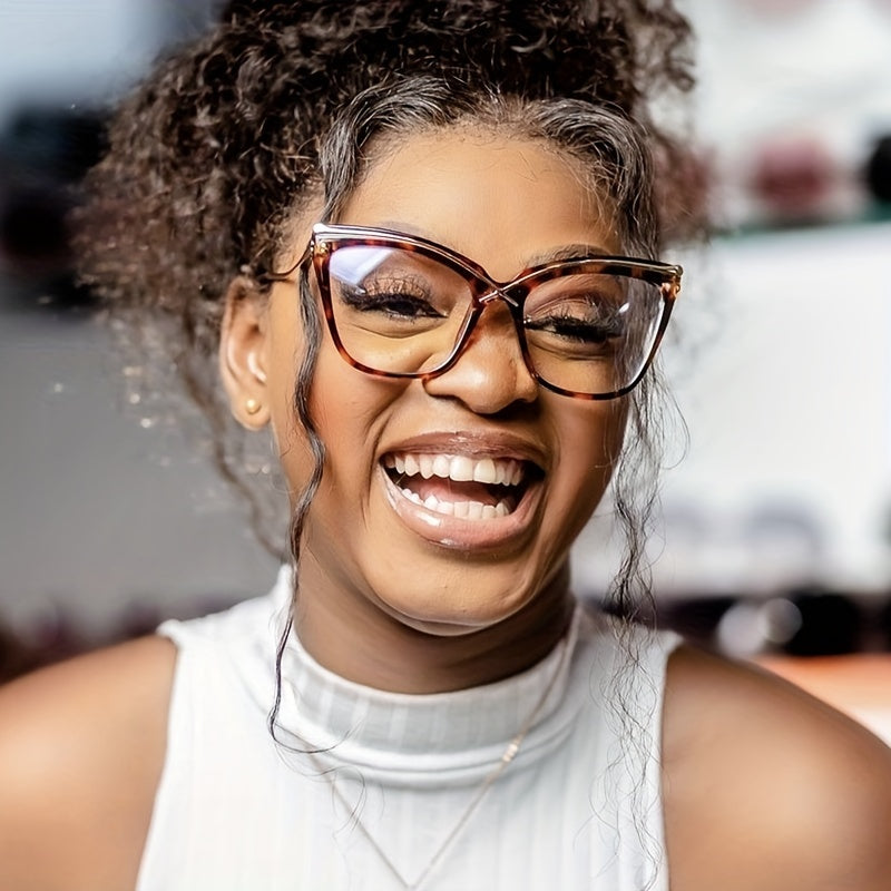 Oversized Cat Eye Floral Print Frame Retro Clear Lens Glasses