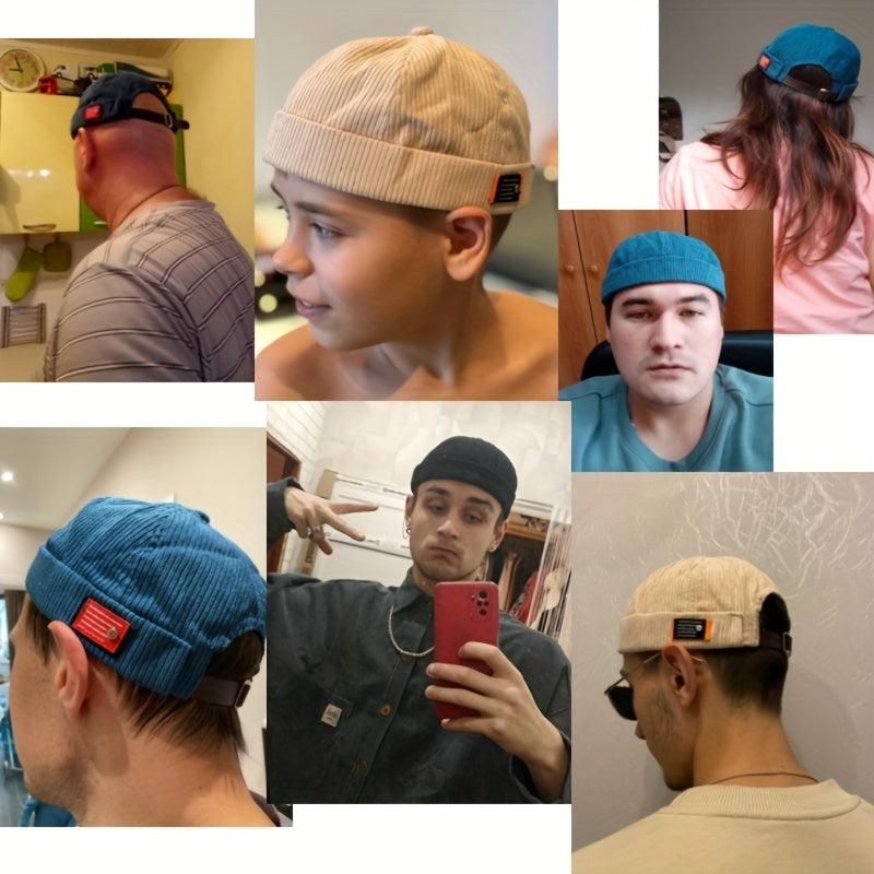 Retro Corduroy Docker Brimless Beanie Sailor Cap Hat