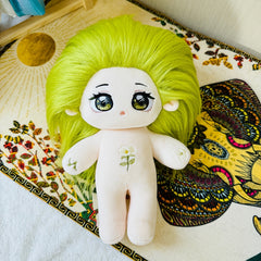 Adorable Green Curly Hair Plush Doll with Large Eyes & Pigtails