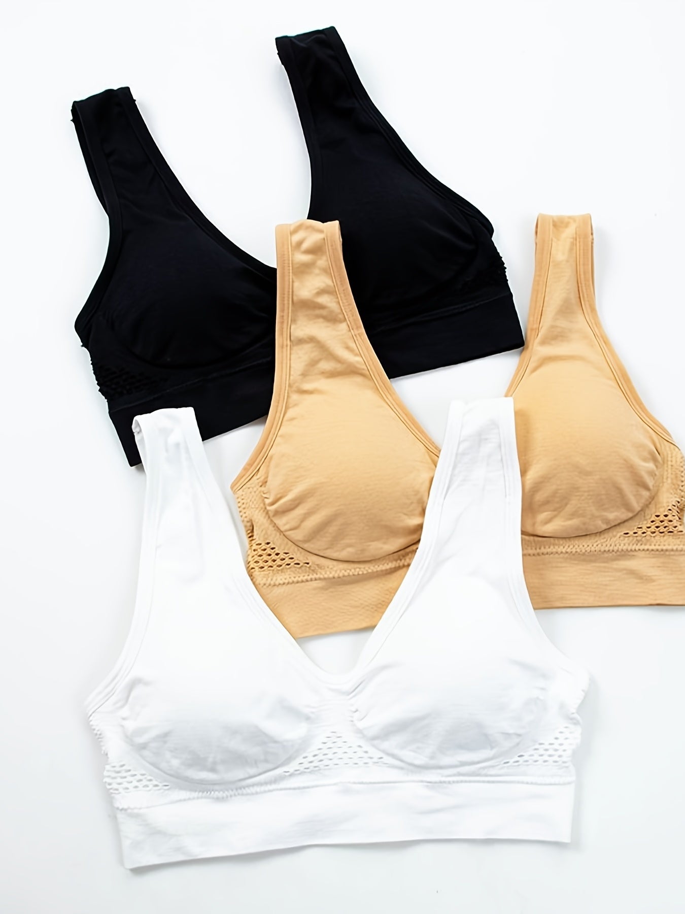 3 Pcs Solid Hollow Tank Top Sports Bras Breathable Yoga Lingerie M
