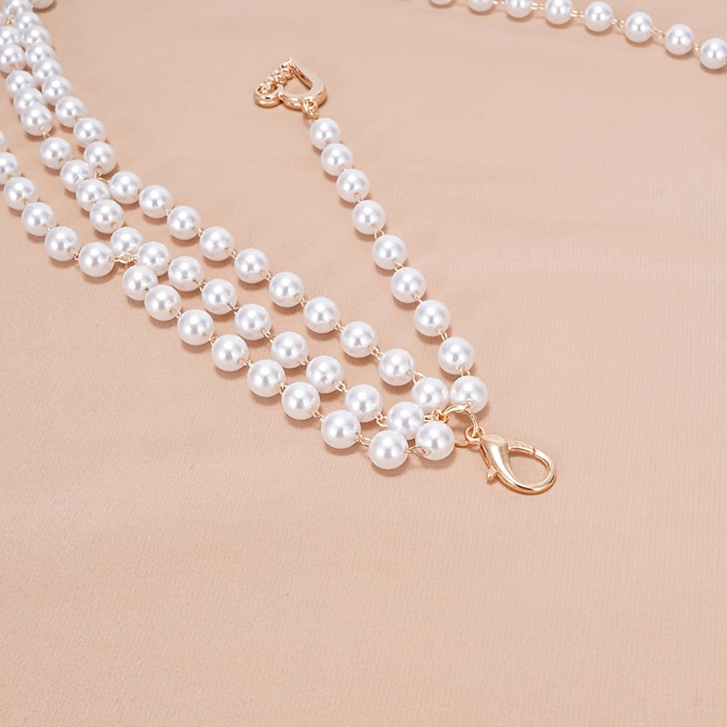 Faux Pearl Waist Chain Belt Floral Decor Sweater Stiletto Belt