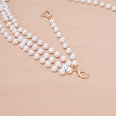 Faux Pearl Waist Chain Belt Floral Decor Sweater Stiletto Belt