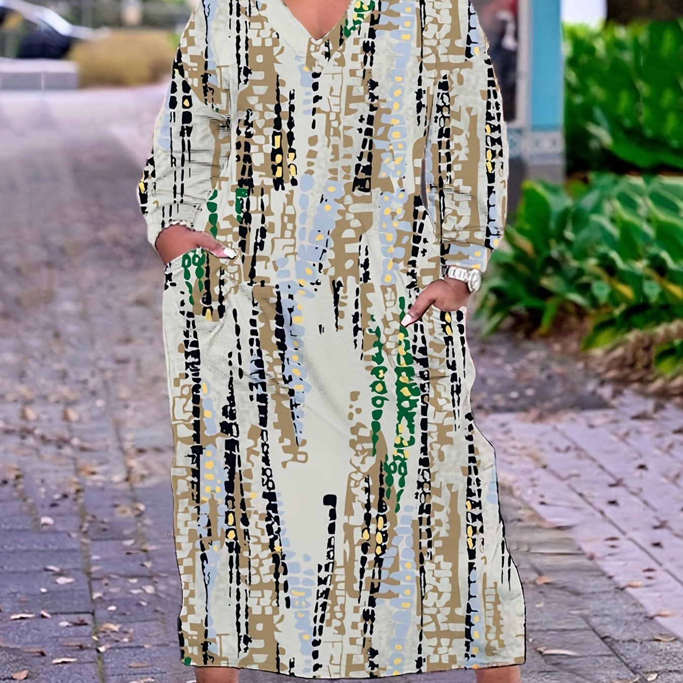  Tie Dye V-Neck Maxi Dress with Pockets