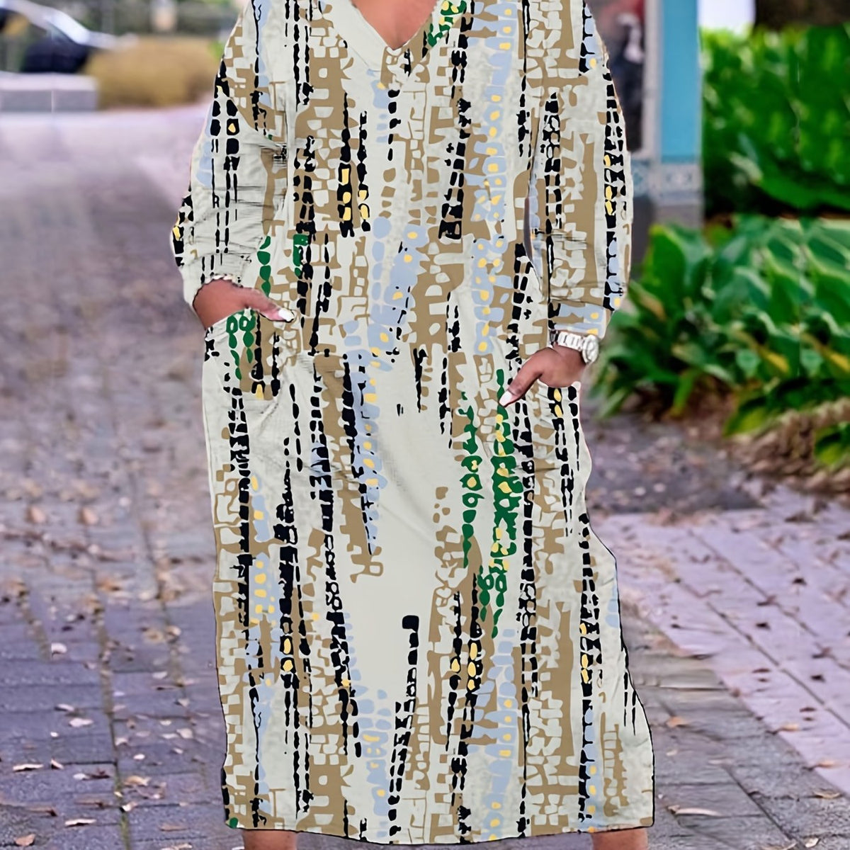  Tie Dye V-Neck Maxi Dress with Pockets