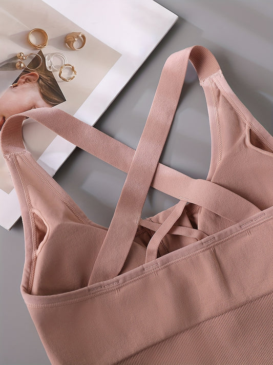 3pcs Zipper Sports Bras High Impact Criss Cross Back Bra Women's Lingerie
