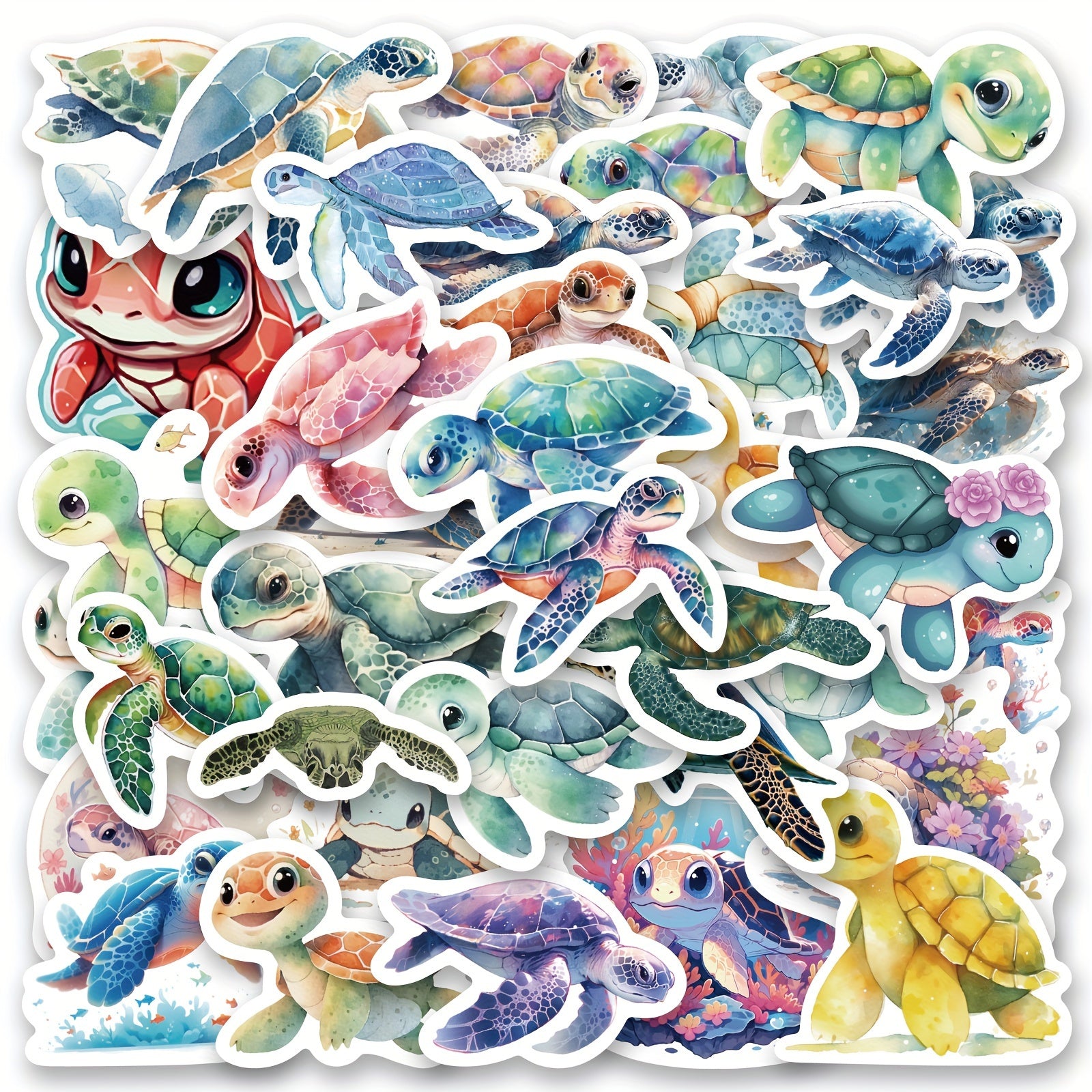 Sea Turtle Stickers 50pcs Colorful Ocean Animals Turtles Summer Sticker Pack
