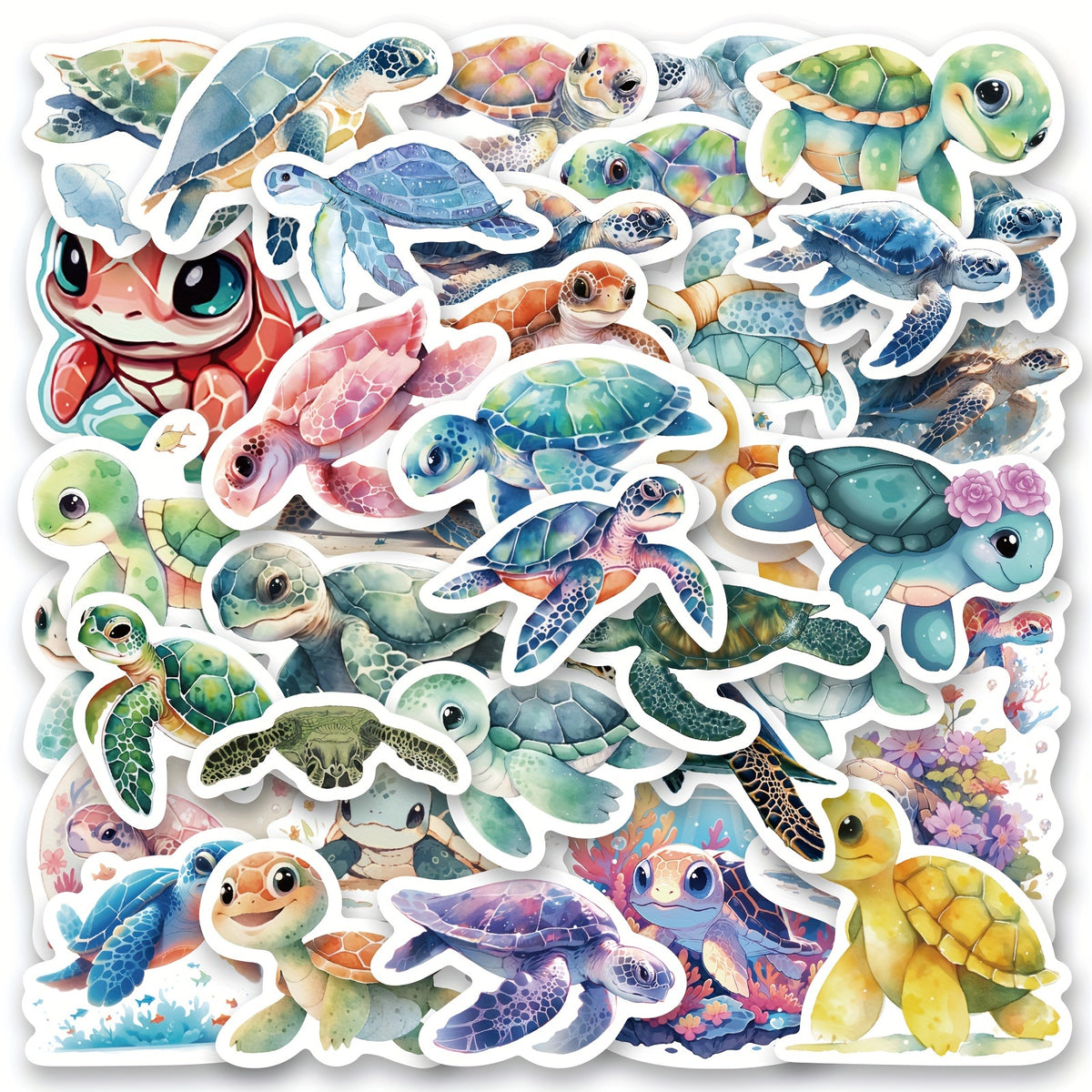 Sea Turtle Stickers 50pcs Colorful Ocean Animals Turtles Summer Sticker Pack