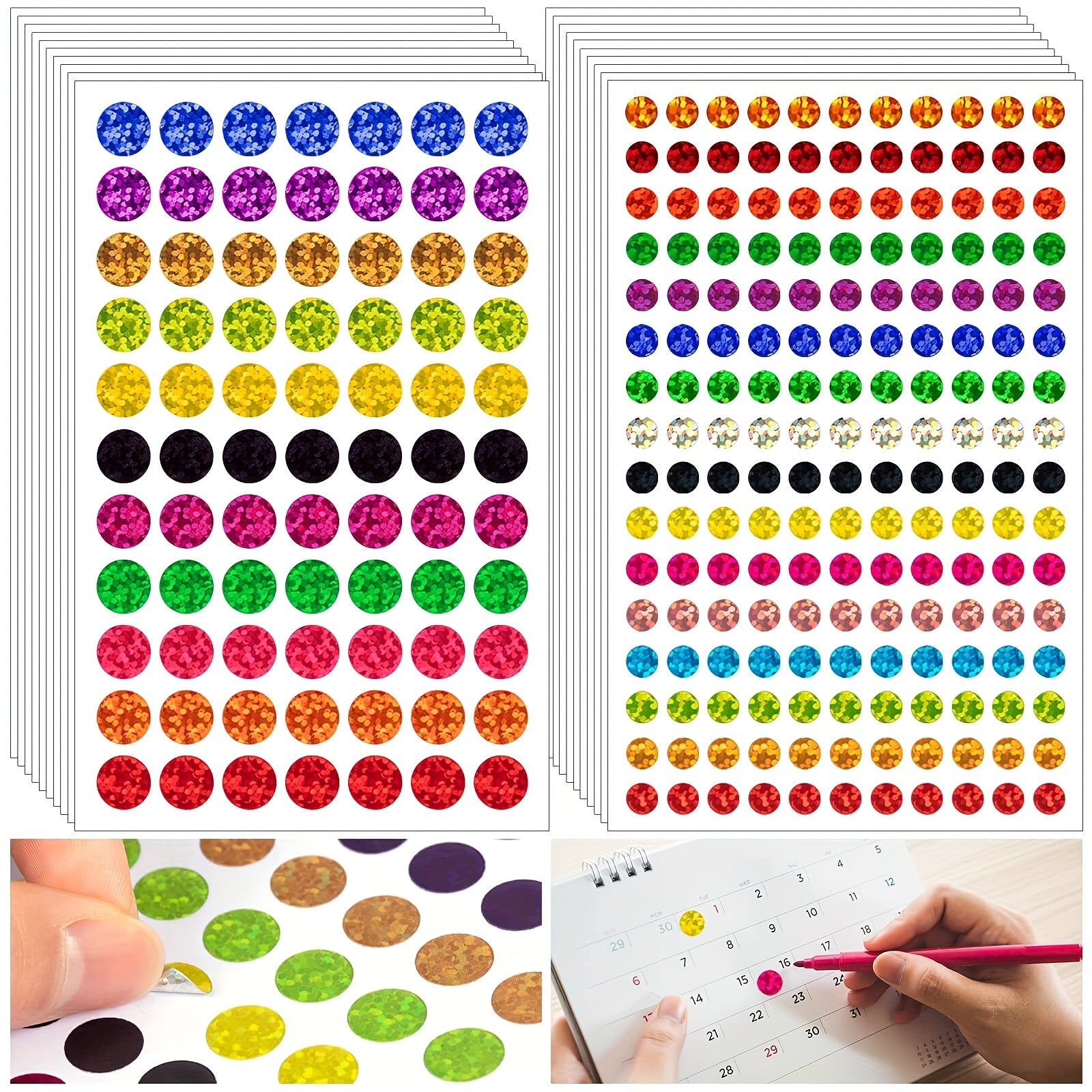 2530pcs Glitter Circle Dot Stickers for Colorful Labeling