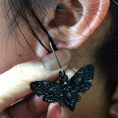 Vintage Goth Moth Skull Dangle Earrings Retro Style