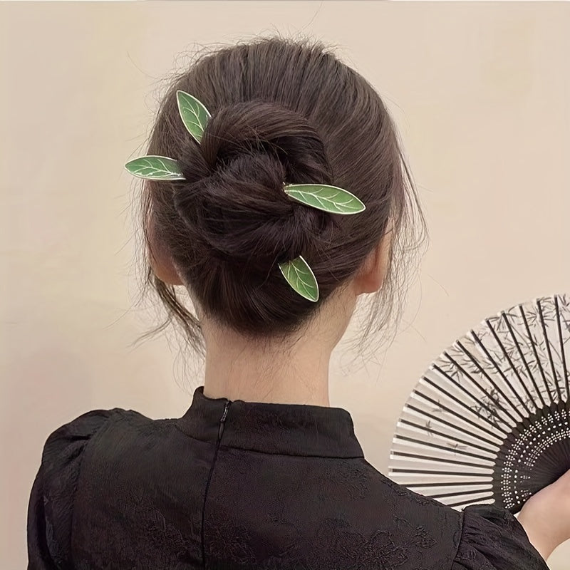 Leaf Shape Enamel Hairpin Ponytail Holder Hair Pin Hair Accessories