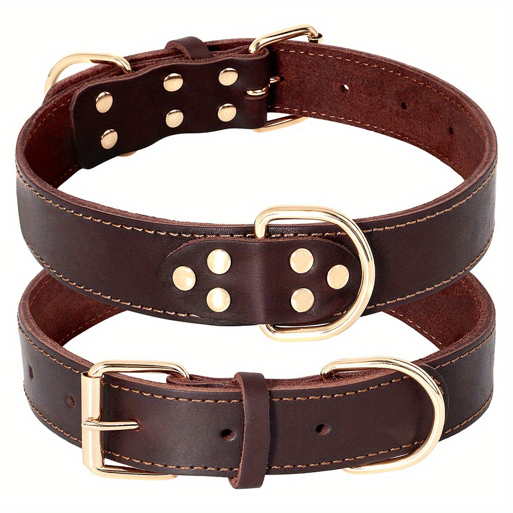 Adjustable Heavy Duty Leather Dog Collar for Medium & Large Dogs