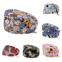 Cartoon Print Work Cap For Men & Women Adjustable Nurse Cap