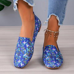 Flower & Butterfly Pattern Flat Shoes Lightweight Slip On Shoes
