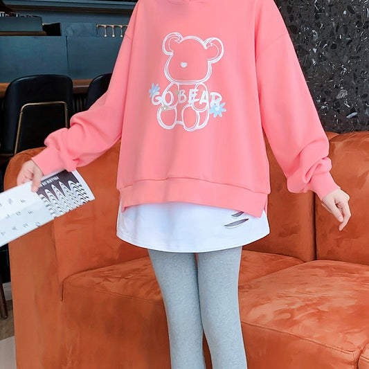 Girls Long Sleeve Hoodie & Ripped Short Skirt 2pcs GO BEAR Floral Print