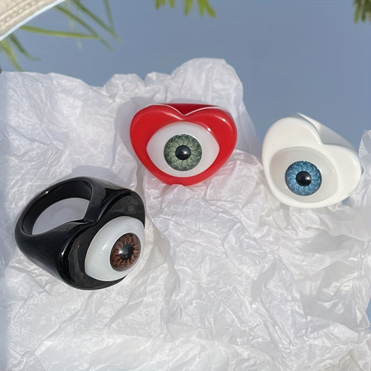 Colorful Love Heart Evil Eye Ring for Women