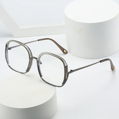 Square Block Semi Rimless Frame Clear Lens Metal Temple Light Blocking Glasses