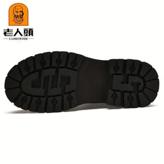 Men's Leather Ankle Boots Lace-up Casual Low Heel Shoes