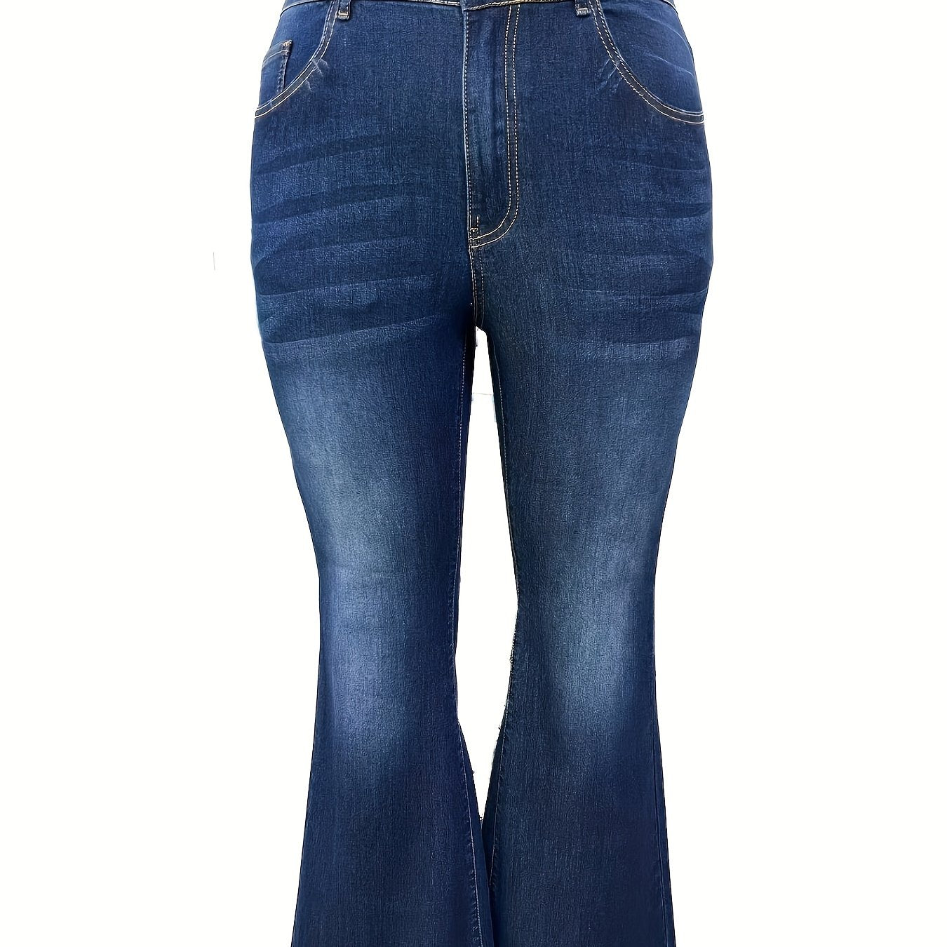  Solid Button Fly High Rise Flared Leg Jeans