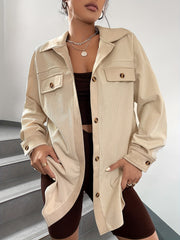 Solid Button Front Jacket Casual Collared Long Sleeve Outerwear Women's