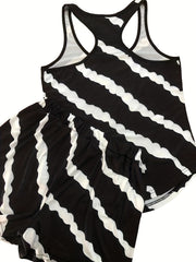 Striped Tank Top & Shorts Set Casual Outfit