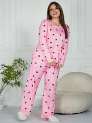  Heart Print Long Sleeve Tee & Pants Pajamas Set