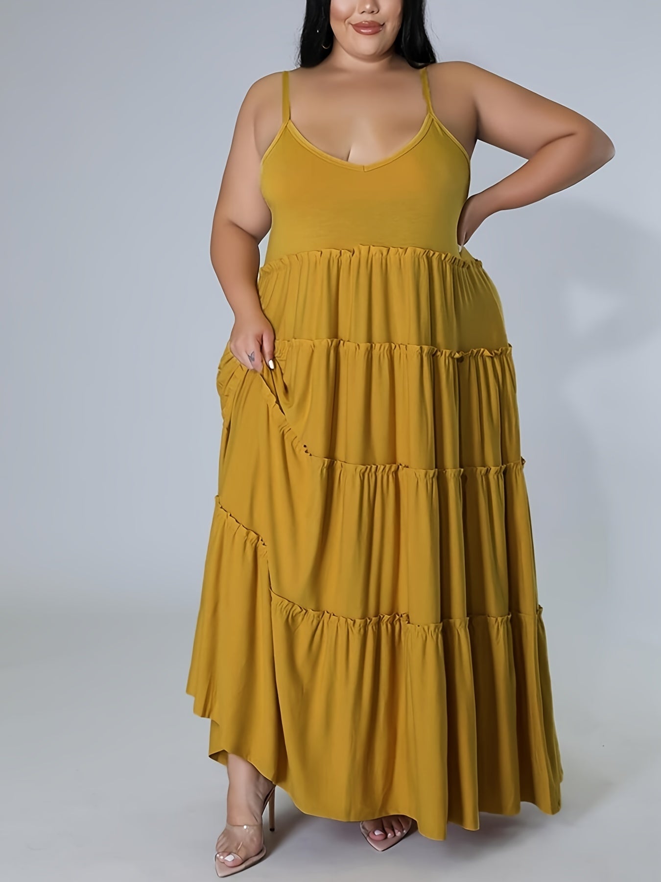  Solid Layered Loose Fit Cami Maxi Dress