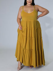  Solid Layered Loose Fit Cami Maxi Dress