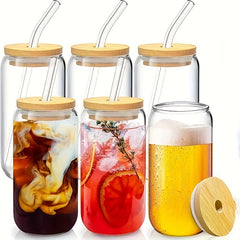 Clear Glass Cup With Bamboo Lid 12oz 20oz Can Beer Cup
