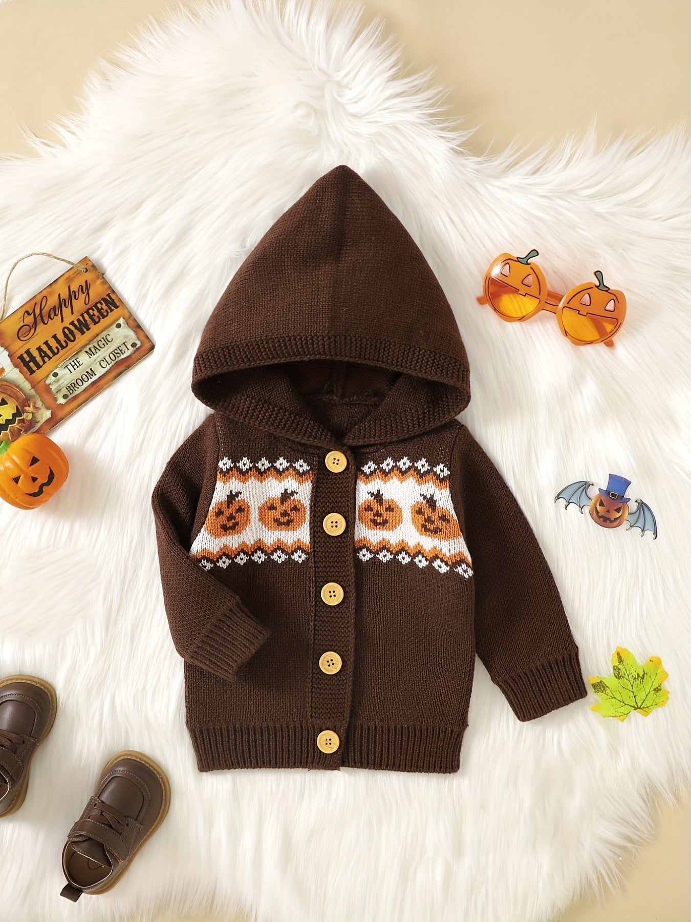 Baby Knitted Sweater Coat Baby Hooded Cardigan Halloween Top
